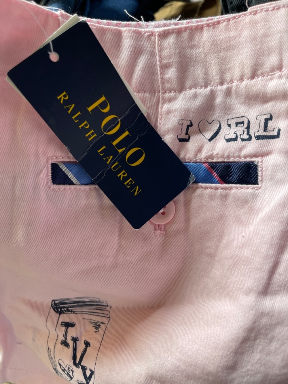 Ralph Lauren Pink Kids Shorts with Navy Trim